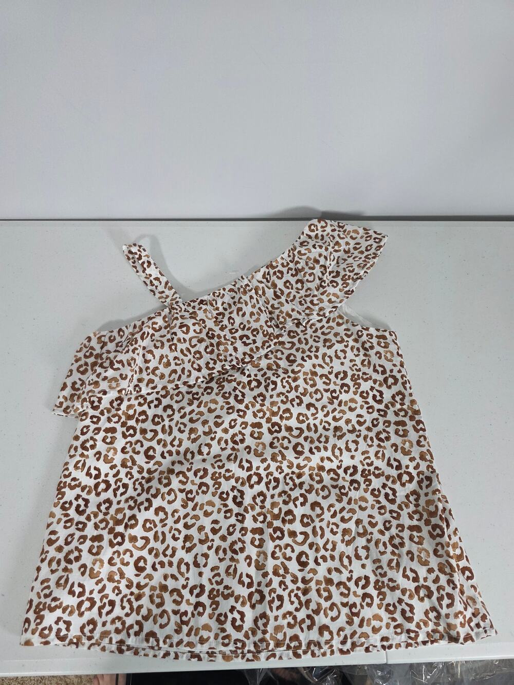 Janie and Jack Girls 16 NWT Leopard One Shoulder Ruffle Top Animal Print Party